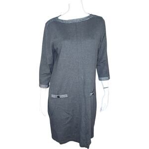 ALYX Midi Sweater Dress Womens Large Gray Silver Glitter 3/4 Sleeve Holiday Knit